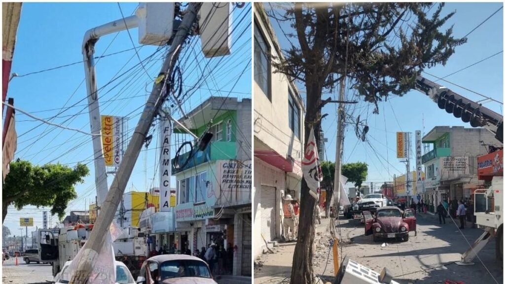Mustang se estrella contra un poste en Hidalgo, dejando varias casas sin electricidad